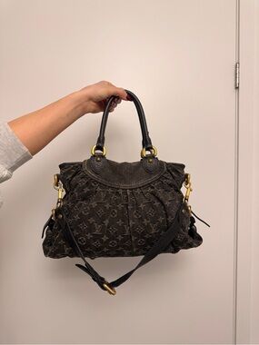 Vintage 2007 Louis Vuitton Neo Cabby MM Black Denim with Gold Hardware